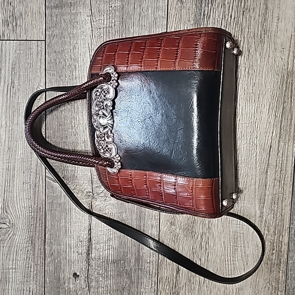 Brighton Vintage Chantilly Black / Brown Croc Satchel Crossbody